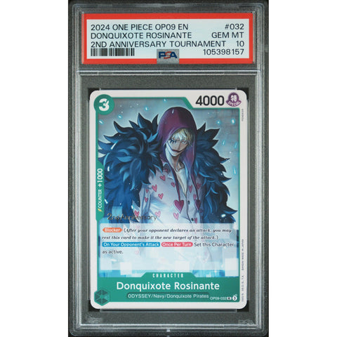 2024 ONE PIECE 2ND OP09 ANNIVERSARY TOURNAMENT DONQUIXOTE ROSINANTE OP09-032 PSA 10