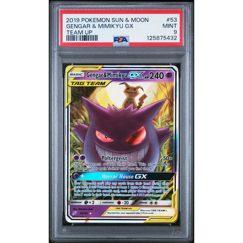 2019 POKEMON TEAM UP GENGAR & MIMIKYU GX 53/181 PSA 9