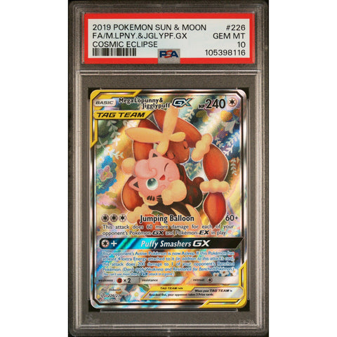 2019 POKEMON COSMIC ECLIPSE MEGA LOPUNNY & JIGGLYPUFF GX 226/236 PSA 10