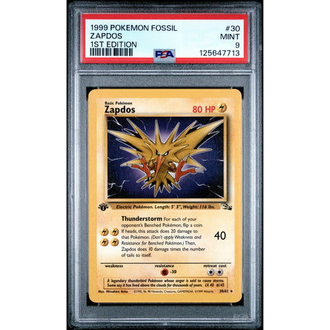 1999 POKEMON FOSSIL ZAPDOS 1ST EDITION 30/62 PSA 9