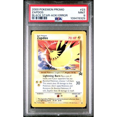 2000 POKEMON BLACK STAR PROMO ZAPDOS AOKI ERROR 23 PSA 9