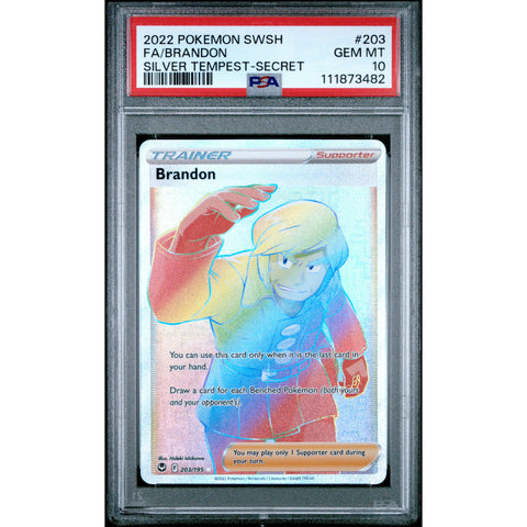 2022 POKEMON SILVER TEMPEST BRANDON SECRET 203/195 PSA 10