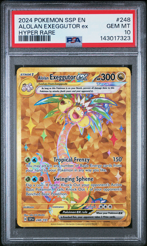 2024 POKEMONSURGING SPARKS ALOLAN EXEGGUTOR EX HYPER RARE 248/191 PSA 10