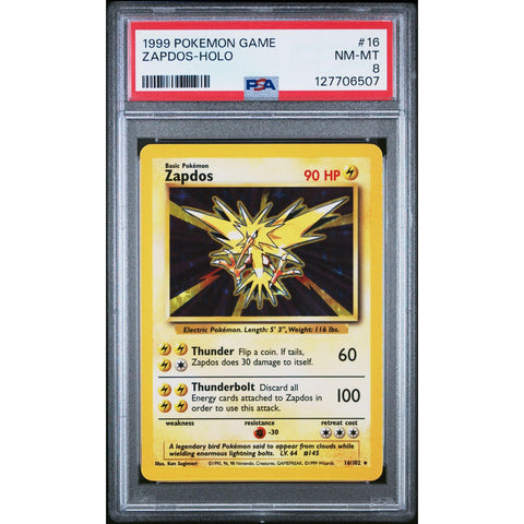 1999 POKEMON BASE SET ZAPDOS HOLO 16/102 PSA 8