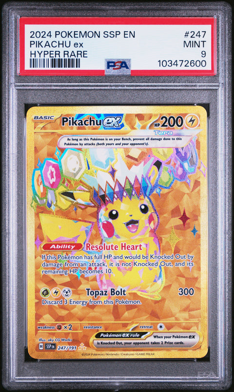2024 POKEMON SURGING SPARKS PIKACHU EX HYPER RARE 247/191 PSA 9
