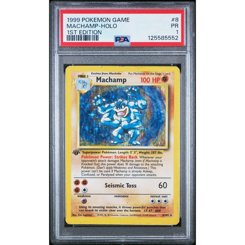 1999 POKEMON BASE SET MACHAMP HOLO 1ST EDITION 8/102 PSA 1