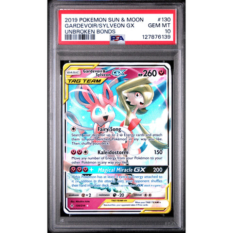 2019 POKEMON UNBROKEN BONDS GARDEVOIR & SYLVEON GX 130/214 PSA 10