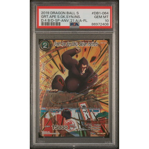 2019 DRAGON BALL GREAT APE SON GOKU, SAIYAN INSTINCTS SPECIAL ANNIVERSARY BOX 2021 ALTERNATE ART DB1-064/97 PSA 10
