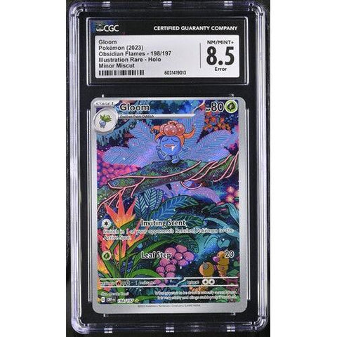 2023 POKEMON OBSIDIAN FLAMES GLOOM ERROR MISCUT 198/197 CGC 8.5