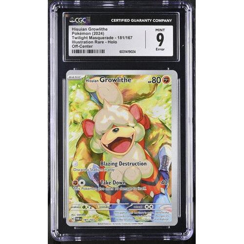 2024 POKEMON TWILIGHT MASQUERADE HISUIAN GROWLITHE ERROR OFF CENTER 181/167 CGC 9
