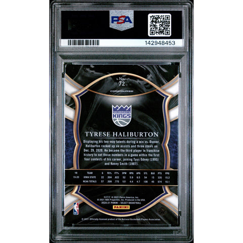 2020 PANINI PANINI SELECT TYRESE HALIBURTON BLUE RETAIL 72 PSA 10