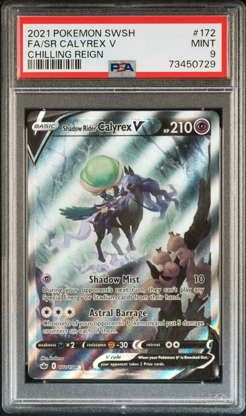 2021 POKEMON CHILLING REIGN SHADOW RIDER CALYREX V 172/198 PSA 9