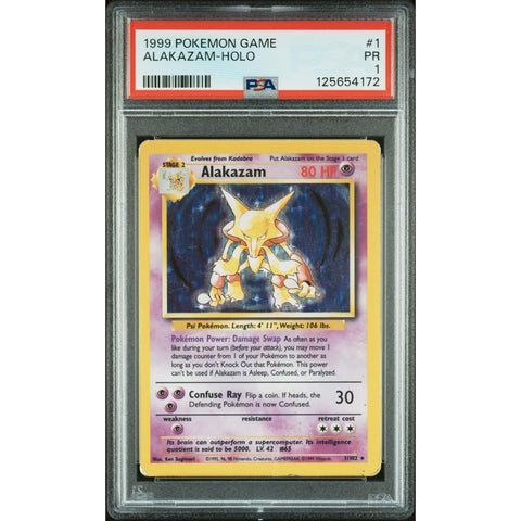 1999 POKEMON GAME ALAKAZAM 1/102 PSA 1