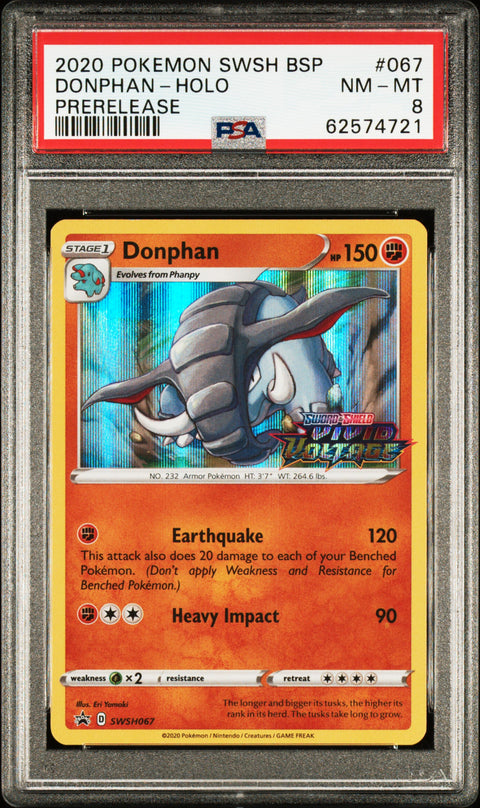 2020 POKEMON SWSH BLACK STAR PROMO DONPHAN HOLO PRERELEASE SWSH067 PSA 8