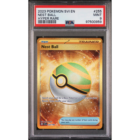 2023 POKEMON SCARLET VIOLET BASE NEST BALL GOLD 255/198 PSA 9