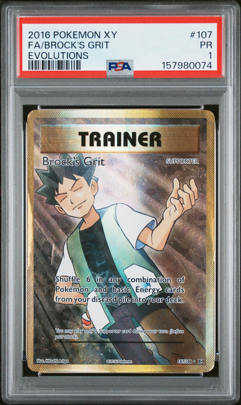 2016 POKEMON EVOLUTIONS BROCK'S GRIT 107/108 PSA 1