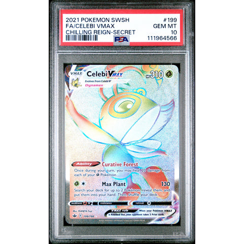 2021 POKEMON CHILLING REIGN CELEBI VMAX SECRET 199/198 PSA 10