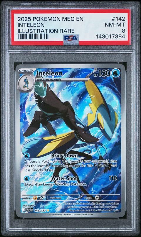 2025 POKEMON MEGA EVOLUTION INTELEON ILLUSTRATION RARE 142/132 PSA 8