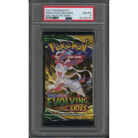 2021 POKEMON EVOLVING SKIES BOOSTER PACK PACK SYLVEON ART PSA 8