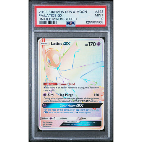 2019 POKEMON UNIFIED MINDS LATIOS GX SECRET 243/236 PSA 9