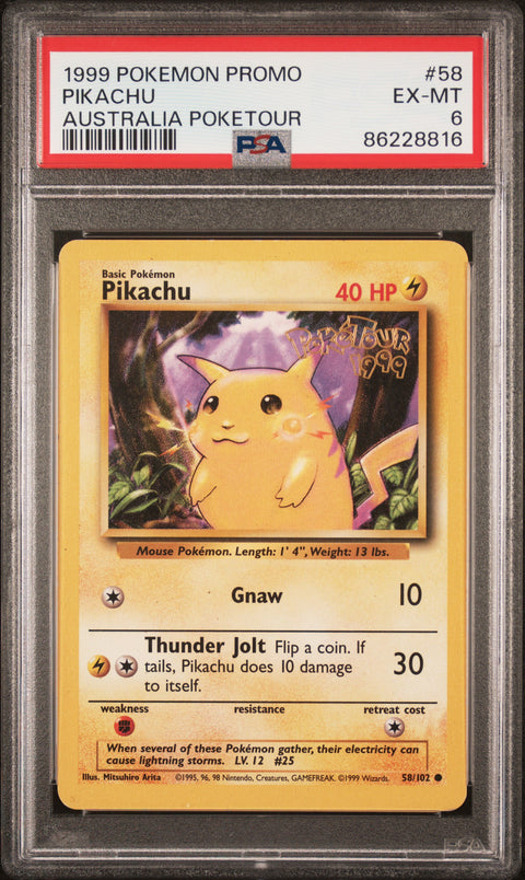 1999 POKEMON GAME PROMO PIKACHU AUSTRALIA POKETOUR 58/102 PSA 6