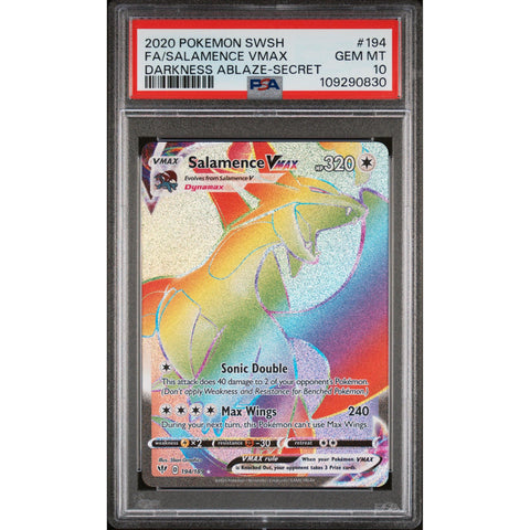 2020 POKEMON DARKNESS ABLAZE SALAMENCE VMAX SECRET 194/189 PSA 10