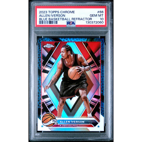 2023 TOPPS TOPPS CHROME ALLEN IVERSON BLUE BASKETBALL REFRACTOR 66 PSA 10