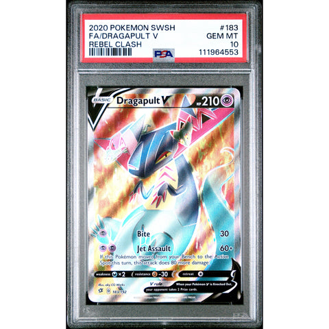 2020 POKEMON REBEL CLASH DRAGAPULT V FULL ART 183/192 PSA 10
