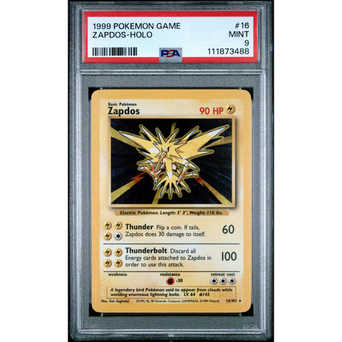 1999 POKEMON BASE SET ZAPDOS HOLO 16/102 PSA 9