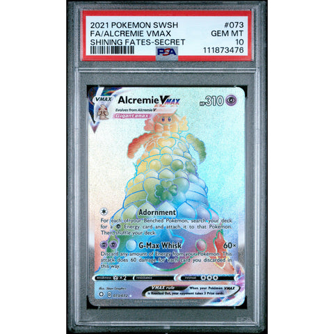 2021 POKEMON SHINING FATES ALCREMIE VMAX SECRET 073/072 PSA 10