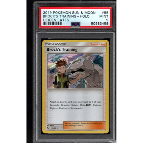 2019 POKEMON HIDDEN FATES BROCK'S TRAINING HOLO 55/68 PSA 9