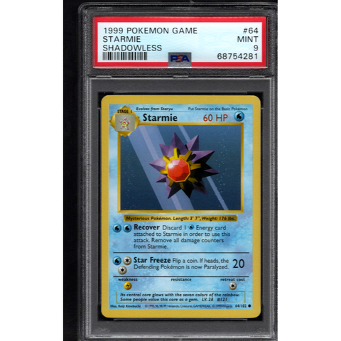 1999 POKEMON SHADOWLESS STARMIE 64/102 PSA 9