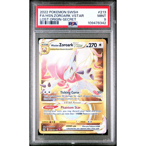 2022 POKEMON LOST ORIGIN ZOROARK VSTAR SECRET 213/196 PSA 9