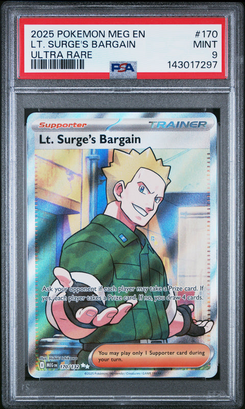 2025 POKEMON MEGA EVOLUTION LT. SURGE'S BARGAIN ULTRA RARE 170/132 PSA 9