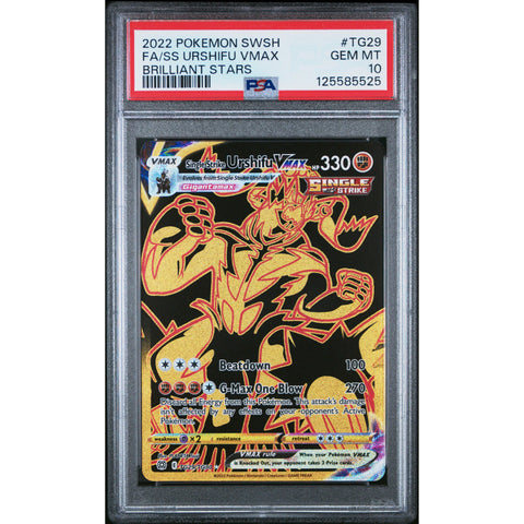 2022 POKEMON BRILLIANT STARS FULL ART/SINGLE STRIKE URSHIFU VMAX TG29/TG30 PSA 10