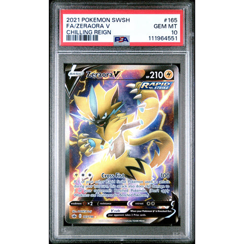 2021 POKEMON CHILLING REIGN ZERAORA V FULL ART 165/198 PSA 10