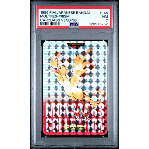 1996 POKEMON JAPANESE BANDAI CARDDASS VENDING MOLTRES HOLO PRISM 146 PSA 7