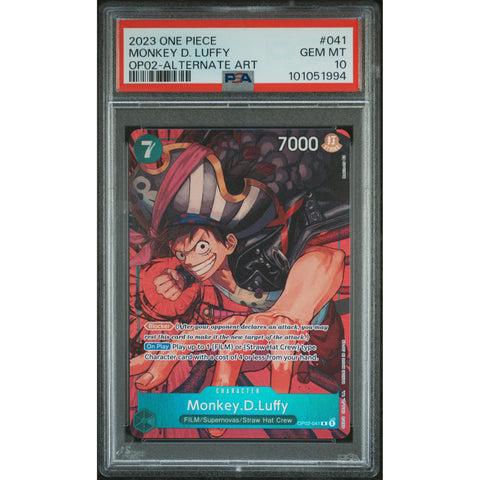 2023 ONE PIECE PARAMOUNT WAR MONKEY D.LUFFY ALT ART OP02-041 PSA 10
