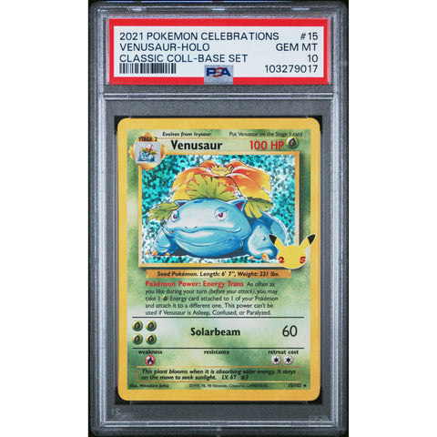 2021 POKEMON CELEBRATIONS VENUSAUR HOLO BLEED 15/102 PSA 10