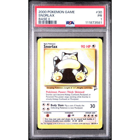 2000 POKEMON BASE SET 2 SNORLAX 30/130 PSA 1