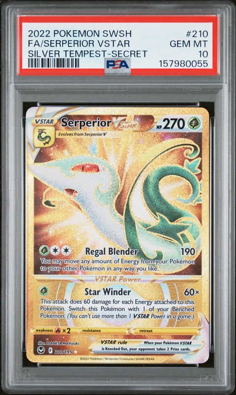 2022 POKEMON SILVER TEMPEST SERPERIOR VSTAR SECRET 210/195 PSA 10